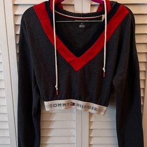 Tommy Hilfiger Cropped Hoodie- Logo Navy